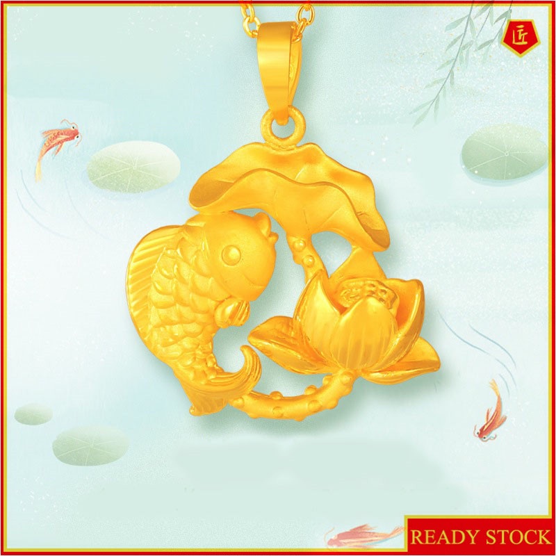 [Ready Stock]Fashion Gold-Plated Creative Lotus Fish Pendant Necklace