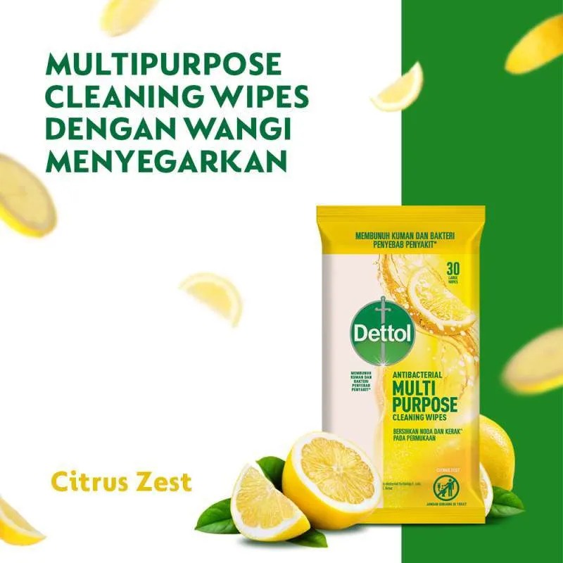 Tissue Basah Dettol Anti Bacterial Multipurpose Cleaning Wipes (30sheet)