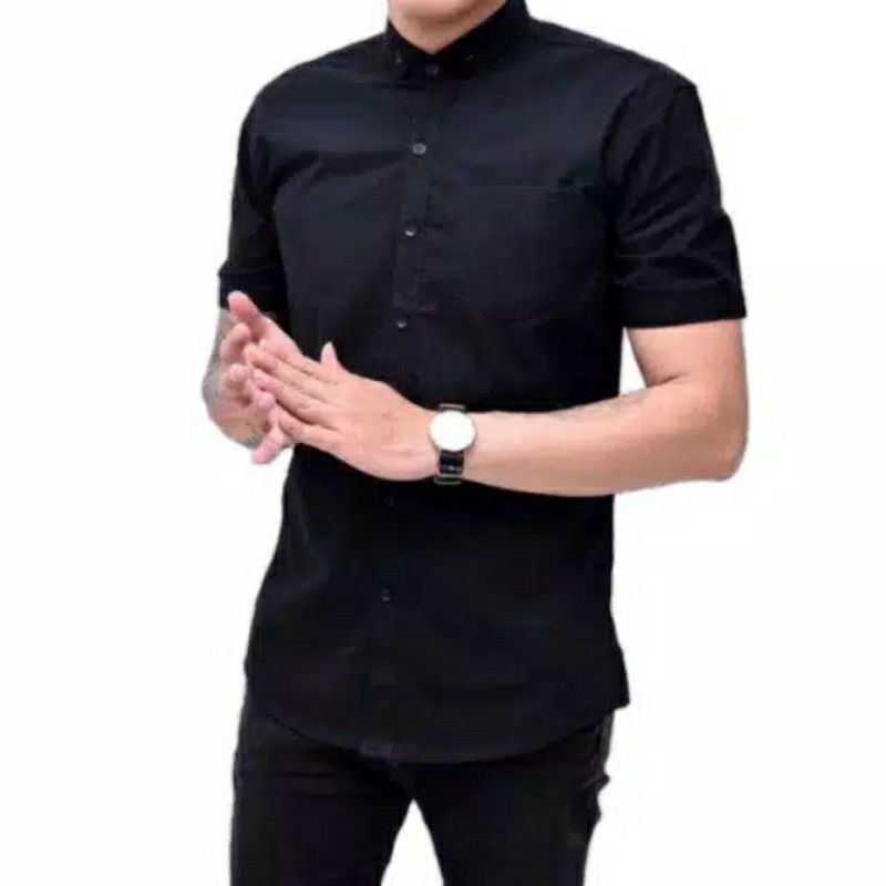 terbaru dan termurah Kemeja pria Dewasa lengan pendek polos formal casual kerja santai Kekinian