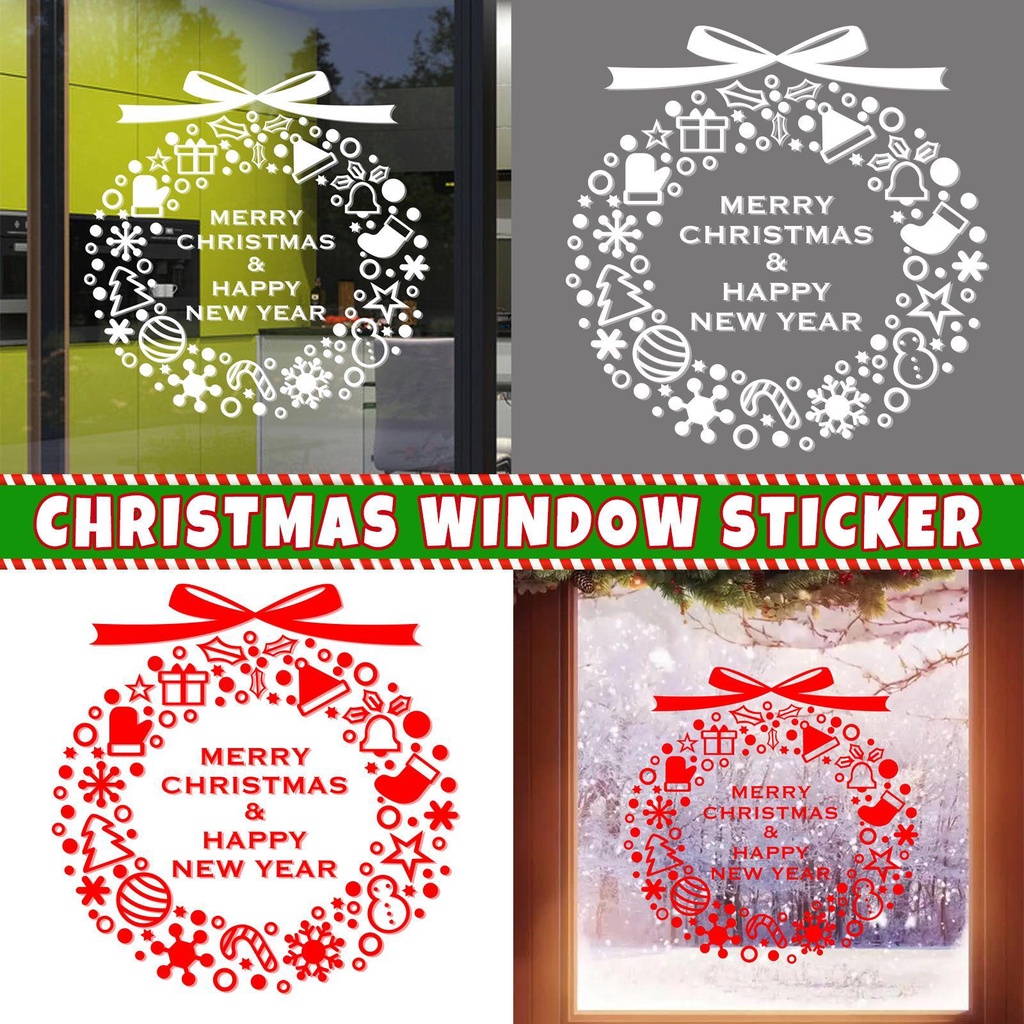 Populer Stiker Jendela Dinding Rumah Sticker Dekorasi Kado Merry XMAS Wreath