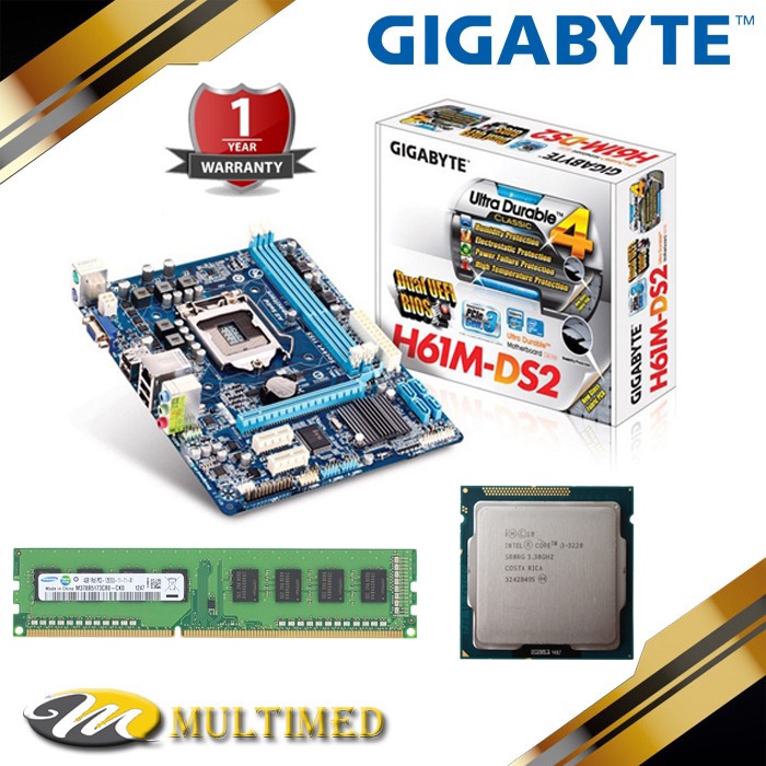 Paketan Mainboard LGA 1155 H61 Baru + Core I3-3220 + RAM DDR3 4GB