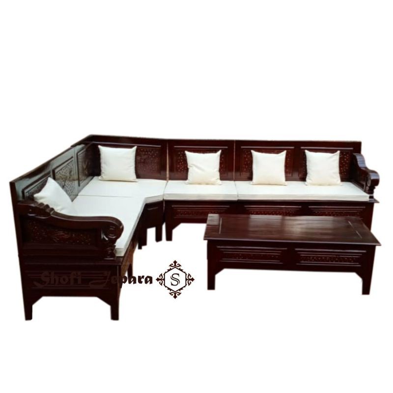 Kursi Tamu Sudut Tangan Bagong Kayu Jati Plus Jok