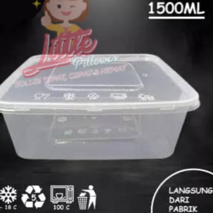 ♜ (ISI 25PCS - KOTAK 1500ML) Kotak Plastik Bening 1500ml / Tempat Makan/ Thinwall/ Box Plastik ✭