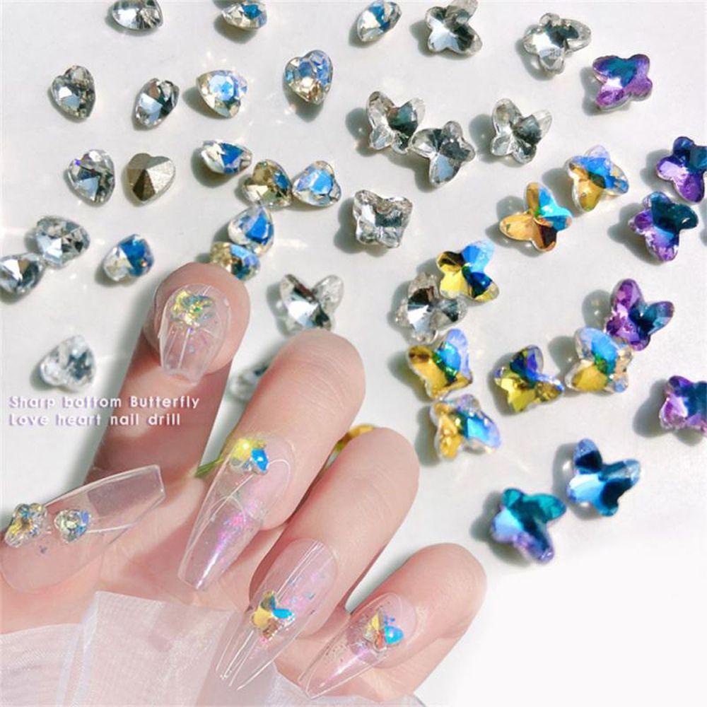 Mxbeauty Kupu-Kupu Kuku Berlian Imitasi Warna-Warni K9 Membuat Perhiasan Manikur Aksesoris Kaca DIY Craft Nail Charms