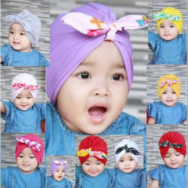 TURBAN BAYI CEWEK PITA KELINCI - Ciput Bayi Cewek Kupluk Warna Polos Model Pita