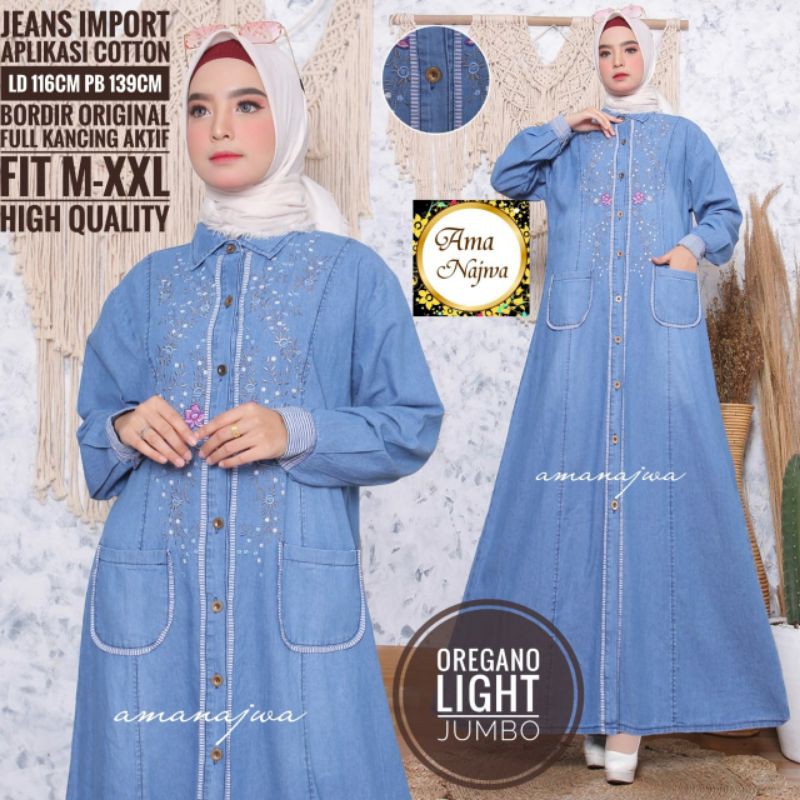 Gamis Dress Jeans Wanita Terbaru Jumbo Import Bahan Jeans Premium LD 128 pb 140 Full Kancing Aktif O
