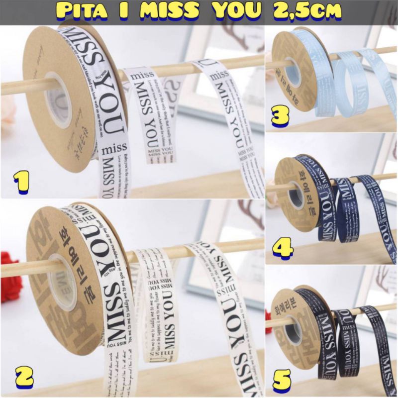 

1 yard (90 cm) i miss you ribbon pita satin tulisan i miss you lebar 2.5cm pita satin motif i miss you pita hiasan buket ribbon i miss you gift box ribbon