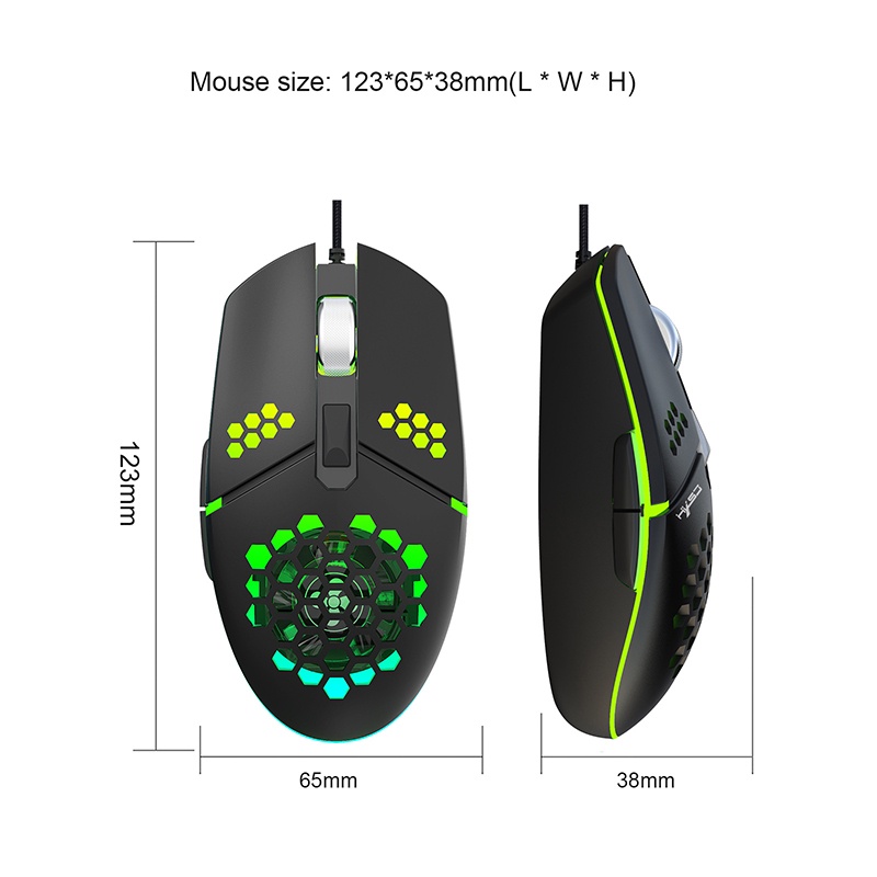 Mouse Kabel USB Dengan Kipas Pendingin 6tombol Mouse Gamer Kantor 800sampai6400 DPI RGB Backlight Mouse Gaming Untuk PC Laptop Tikus