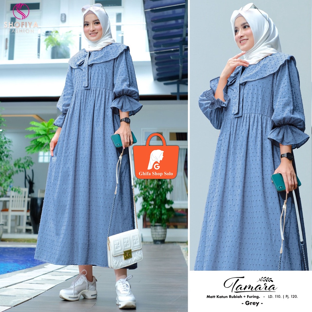 Tamara Midi Dress Kekinian Original by Shofiya Fashion / Dress Midi Terbaru Ori Shofiya Bahan Katun 