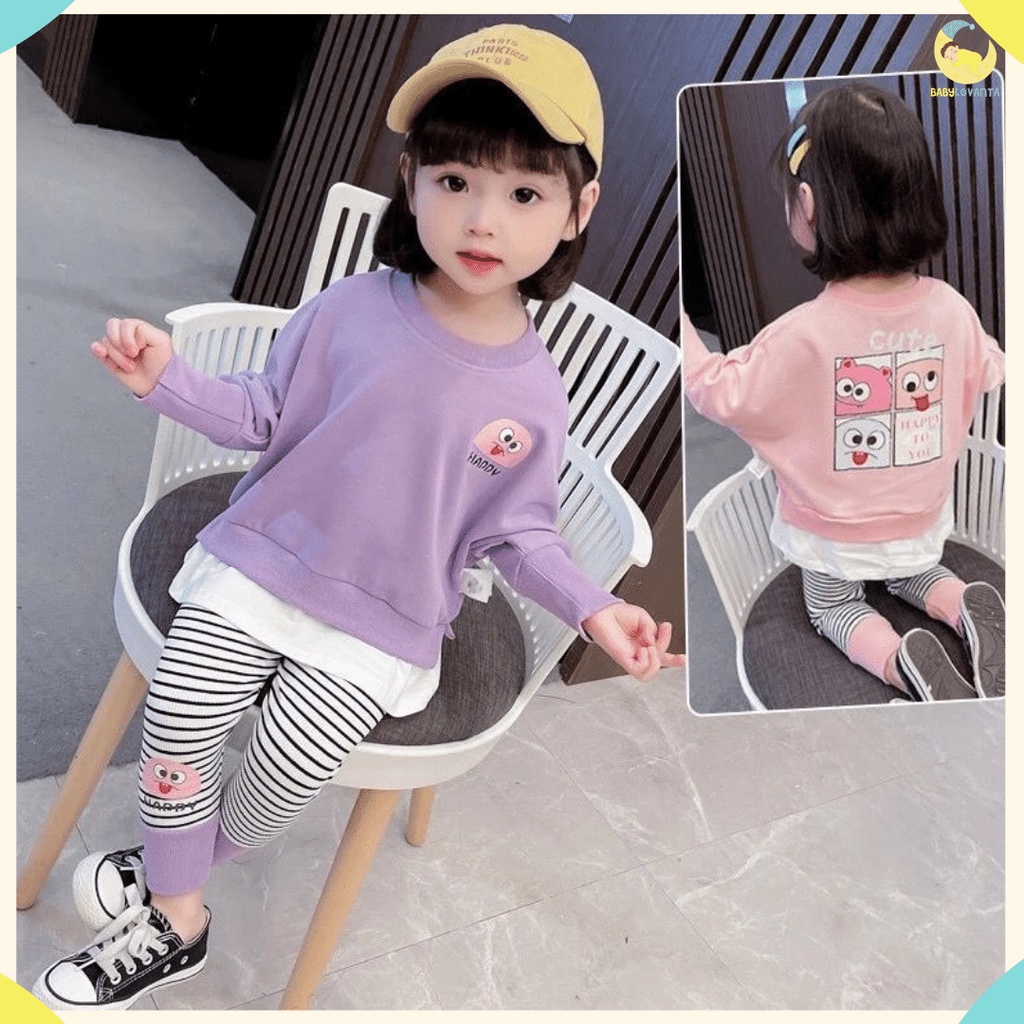 BABYLOVANTA - sweater + legging strip belang / baju baby import motif  PINK &amp; UNGU SWEATER baby usia 0-5 tahun