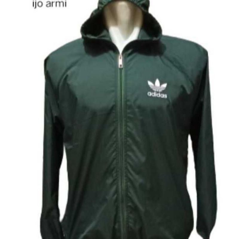 Jaket Parasut ADIDAS Windrunner Sporty [Olahraga] Sepeda Jogging Pria Wanita Kombinasi Abu Tua Hitam