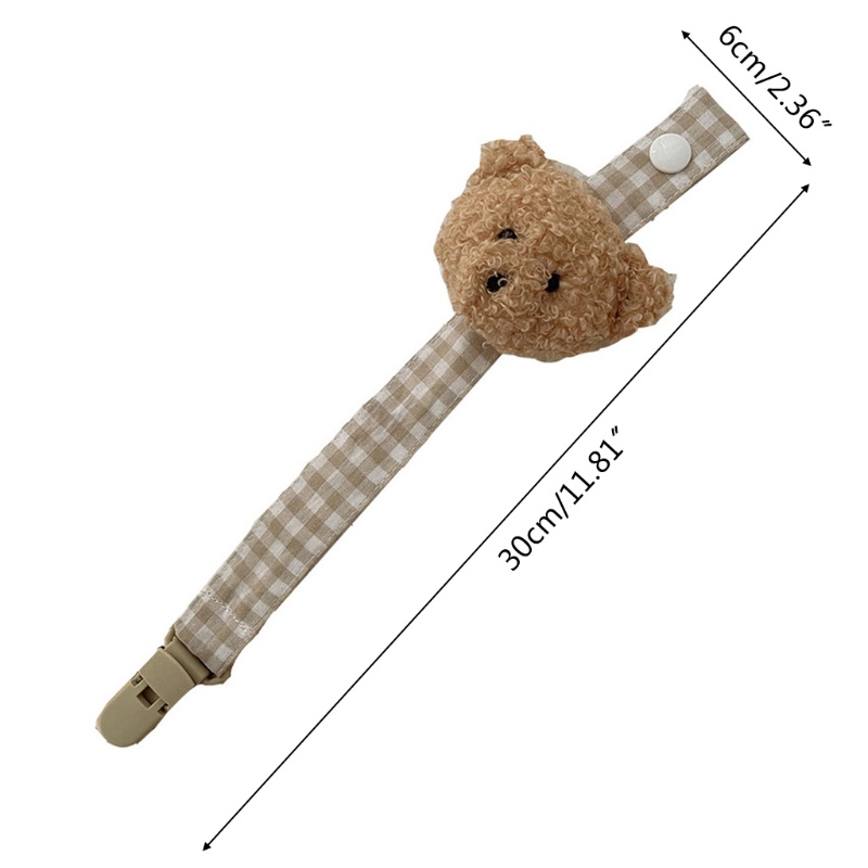 Cute Bear Plaid Cotton Pacifier Chain Clip Baby Nursing Teether Soother Holder