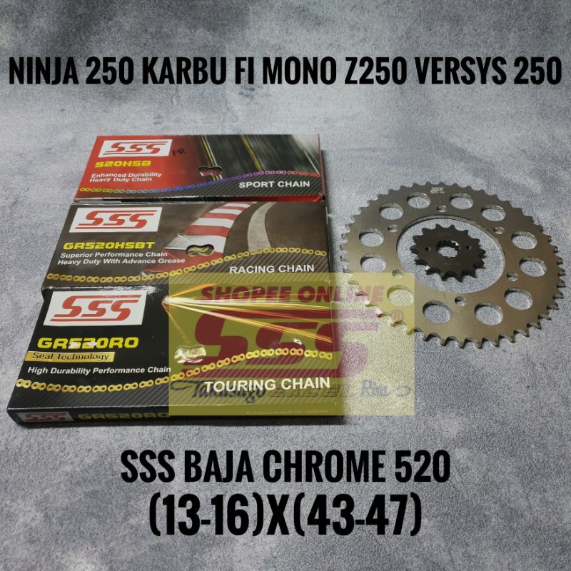 GEARSET / GIRSET / 1SET GIR TIPE 520 RANTAI SSS HSB HSBT RO NINJA 250 KARBU FI VERSYS