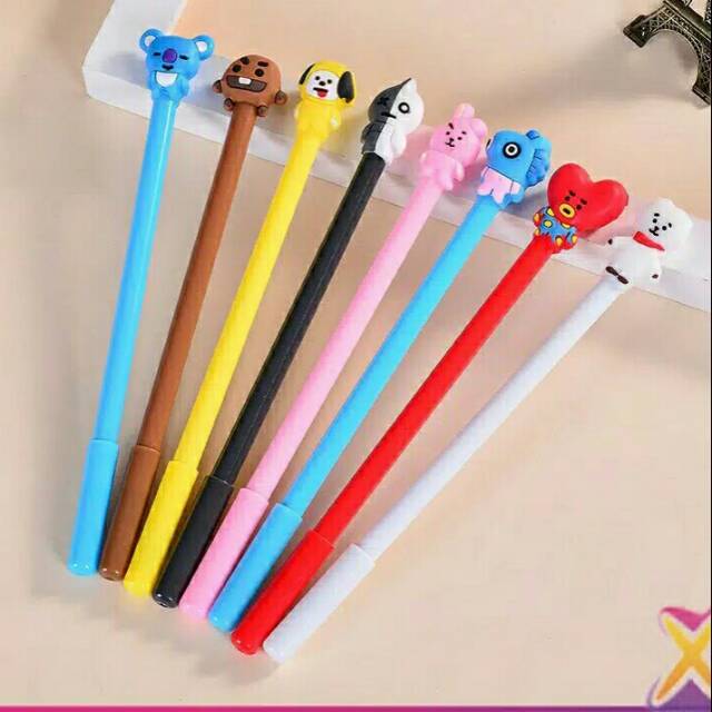 

Ready Stock COD KPOP BTS BT21 Bangtan Boys ARMY Cartoon Black Ink Gel Pen