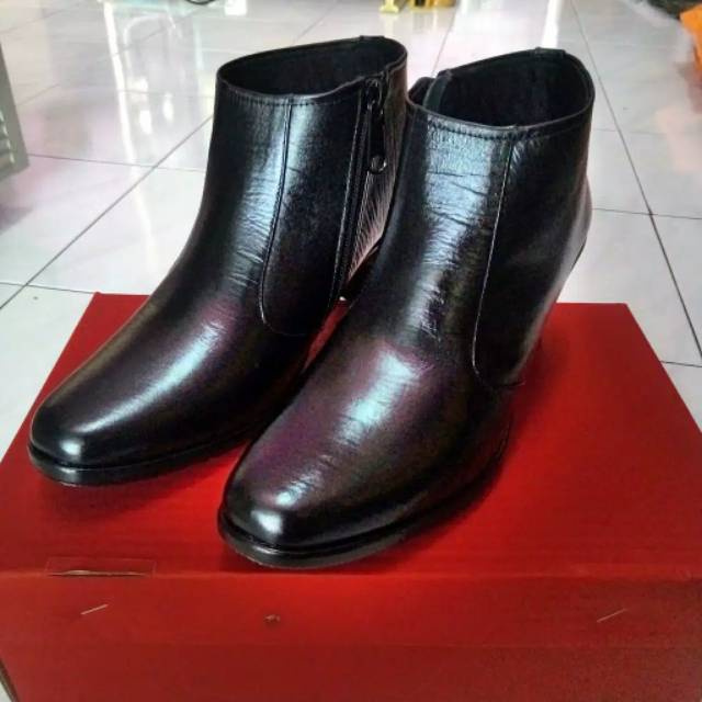 Cod Sepatu pantofel pantopel wanita bahan kulit asli model resleting hak heels 5cm terbaru