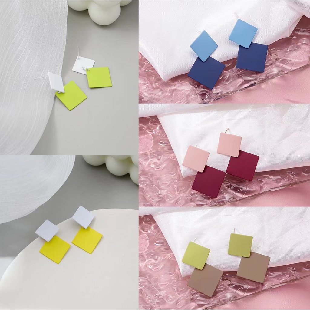 Anting Tusuk Gantung Bahan Sterling Silver 925 Desain Belah Ketupat Warna Permen Gaya Simple Untuk Wanita