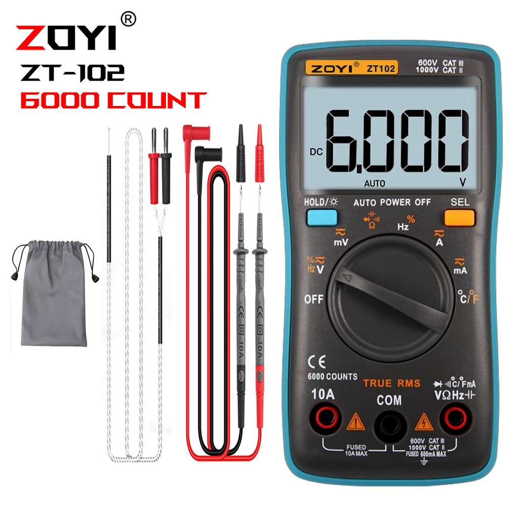 ZOYI ZT102 True RMS Avometer Digital AC DC Voltage Current Suhu Temperature Frequency Diode