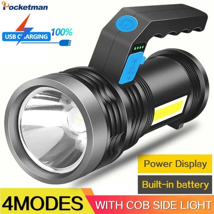 Pocketman Senter LED Waterproof USB 10W Cree XPE + COB - Hitam