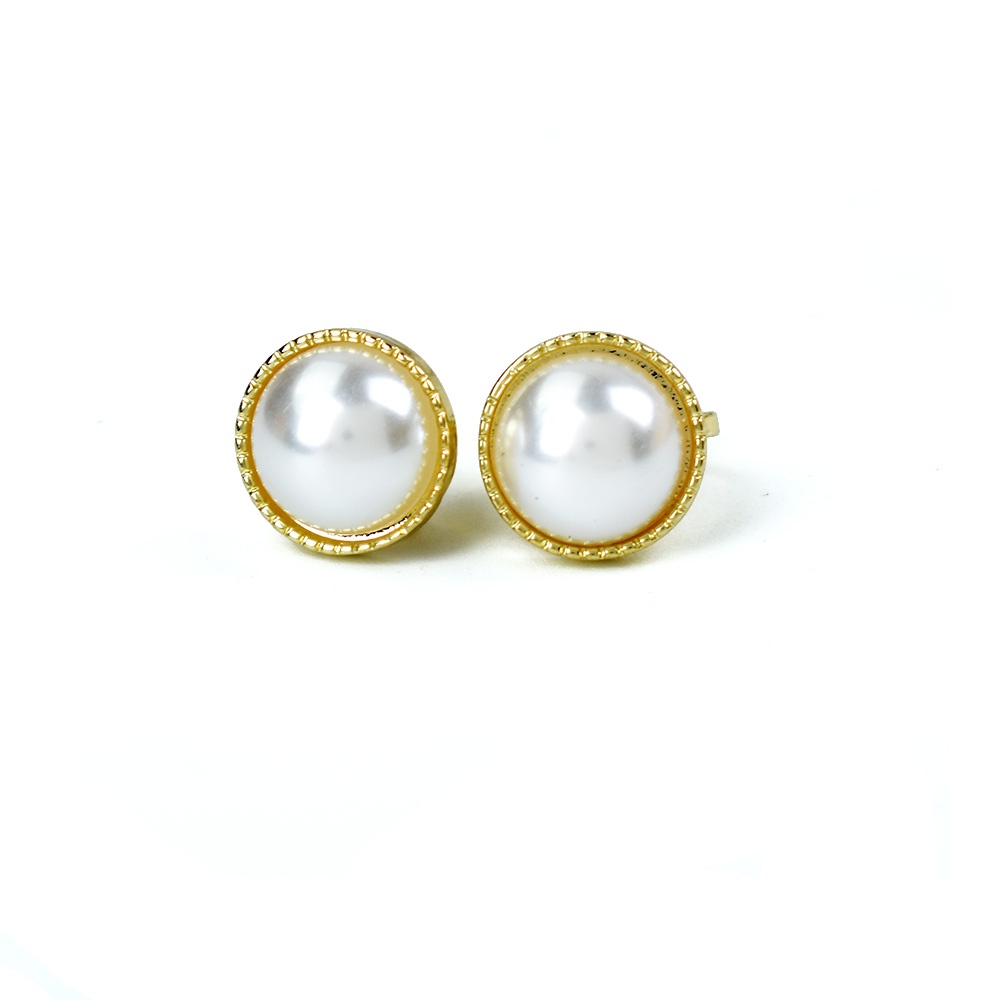 Anting Klip Tanpa Tindik Bentuk Bulat Geometris Aksen Mutiara Warna Emas Untuk Wanita