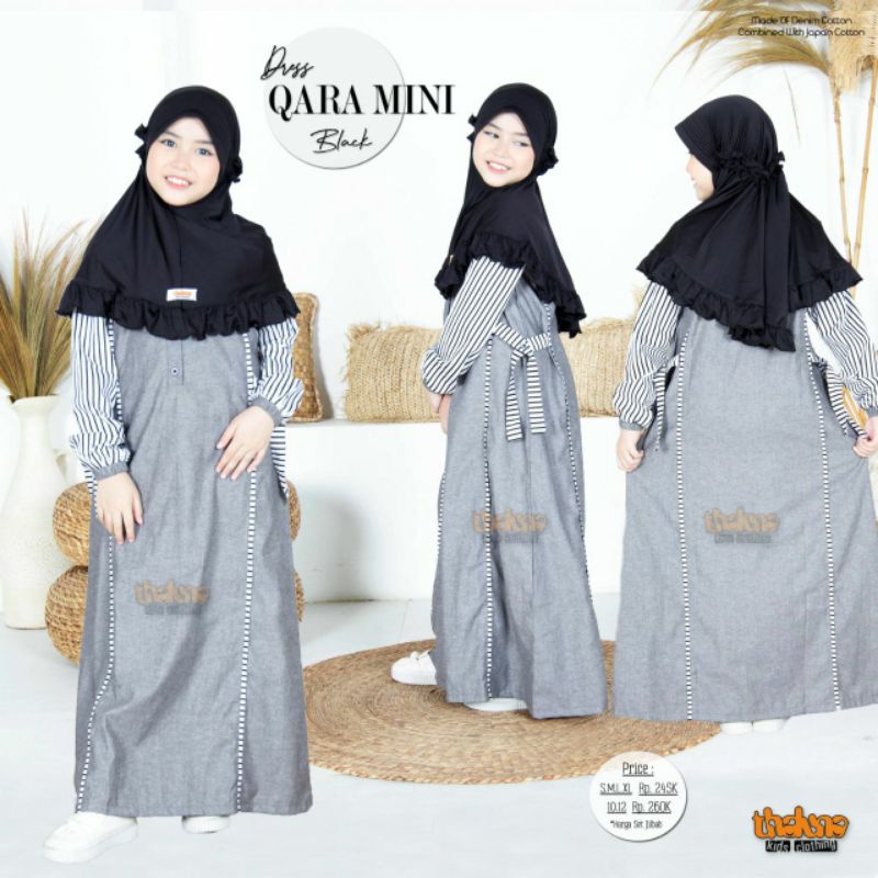 set baju gamis anak jilbab perempuan muslim dress muslimah cewek qara mini tln