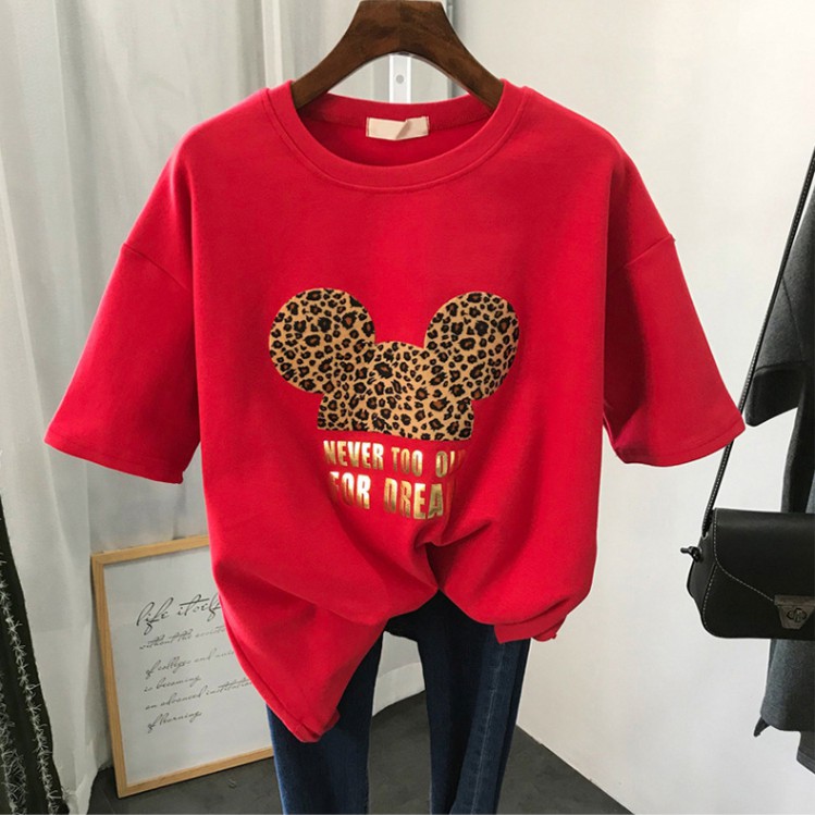 Kaos Wanita Fashion Kaos Longgar Lengan Pendek Kaos Motif Mickey Mouse Kaos Korean Style Berkualitas