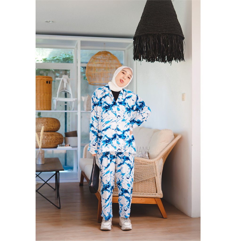 Kayseri Blue-Long Long- Setelan Piyama Baju Tidur Rayon Wear Epiphany