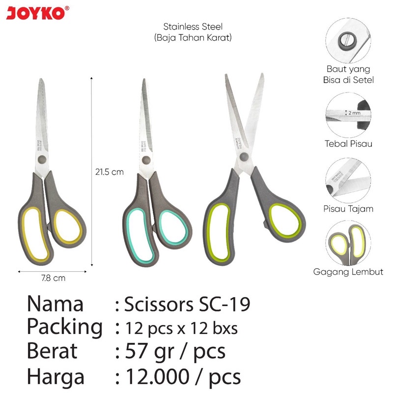 

Gunting Besar Joyko Sc-19 Sc 19 Scissors
