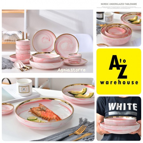 Buruan Beli Nordic Marble Plate Set 18 Pcs Set Piring Marble Piring Keramik Marmer 072