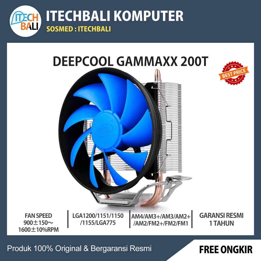 Fan Cpu DEEPCOOL GAMMAXX 200T Lga775/1156/Amd 12cm | ITECHBALI