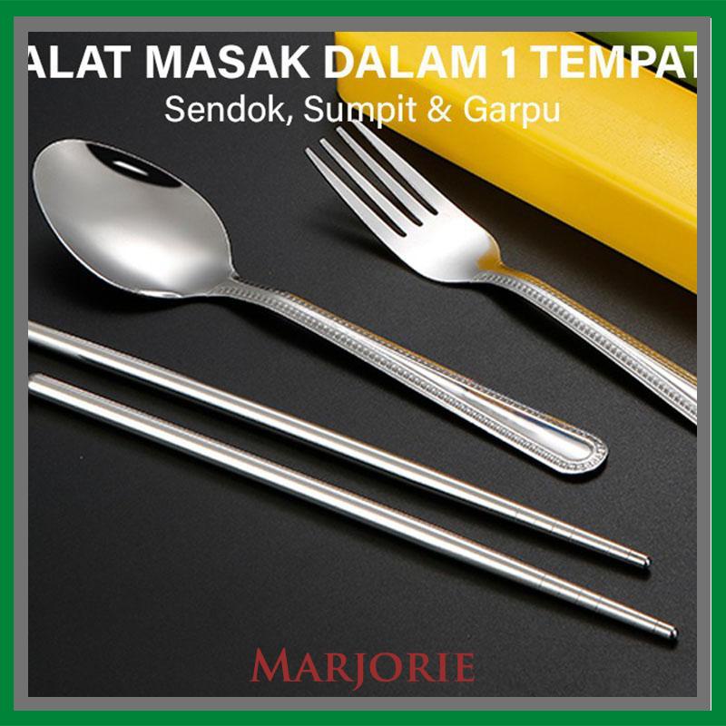 4PCS/ set Alat Makan Travel Korea Sumpit Portable Sendok Garpu Sumpit Stainless Steel 410 Include Kotak-MJD