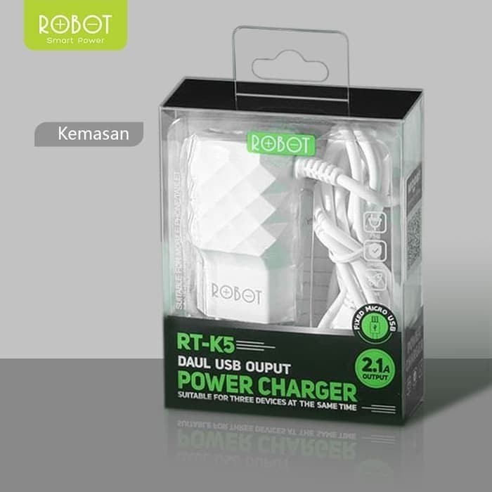 ROBOT RT-K5 ADAPTOR CHARGER ORIGINAL 1 USB CHARGING FOR IPHONE ANDROID