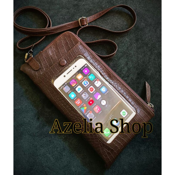 tas hp selempang pria-wanita-kulit sapi asli-motif croco