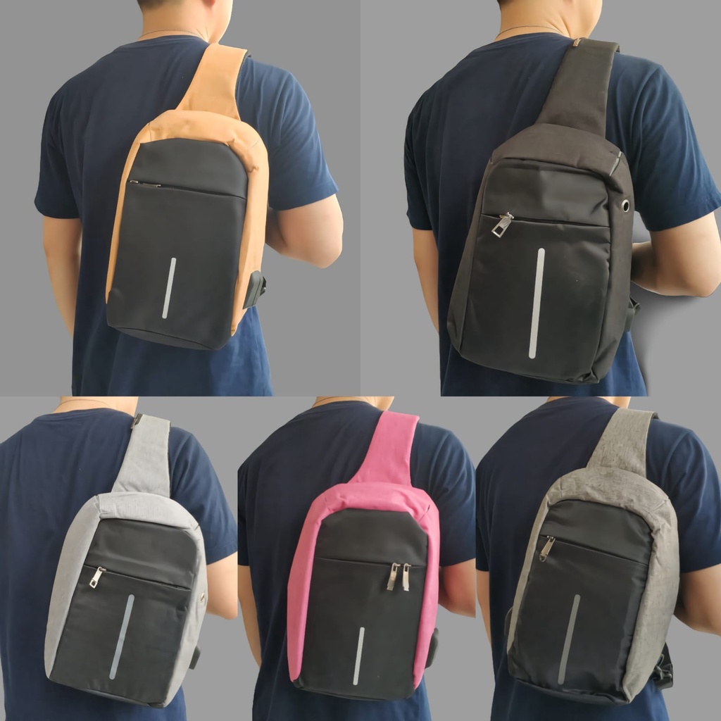 Tas Selempang / Slempang Anti Maling/Anti Air Sling Bag + USB Charger