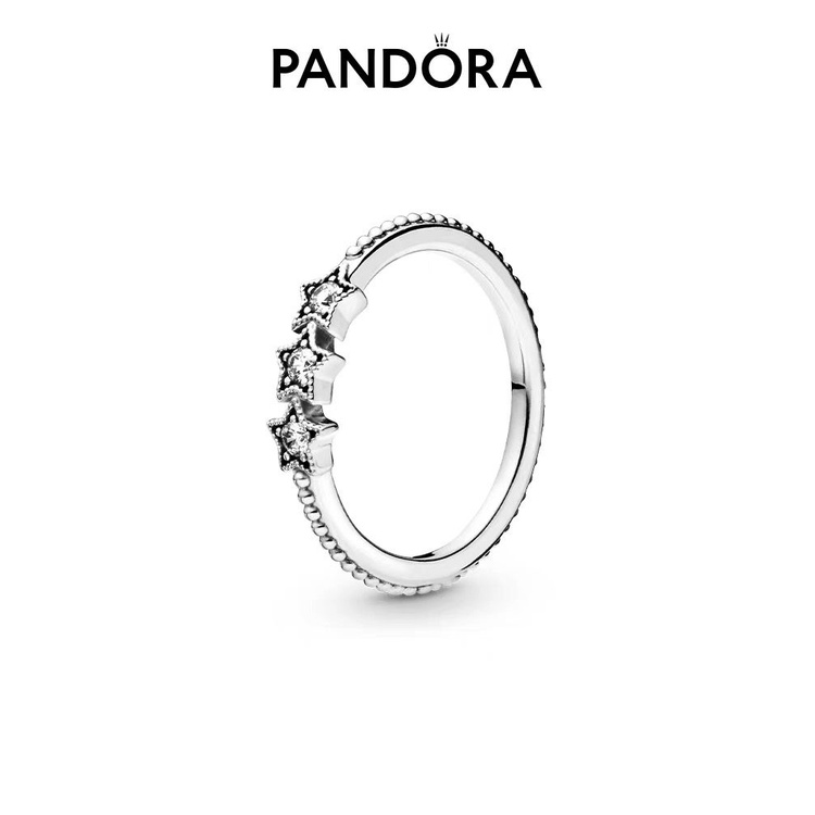 Pandora Cincin 925 Silver Desain Bintang Aksen Berlian Kubik Zirkonia Untuk Wanita