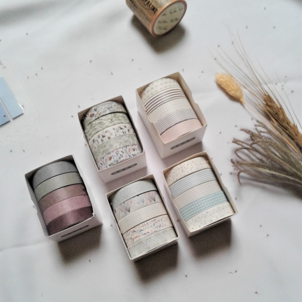 

5 Roll/Set Washi Tape/Basic Patern Tape/Selotip Washi Tape For Journal/Scrapbook/Diary