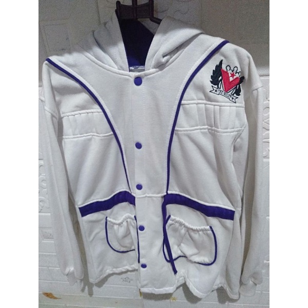jaket wanita ungu putih