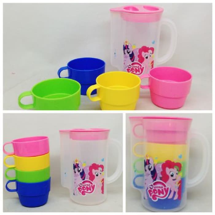 TERLARIS / Teko Set Kecil Plastik Little Pony Gelas Warna