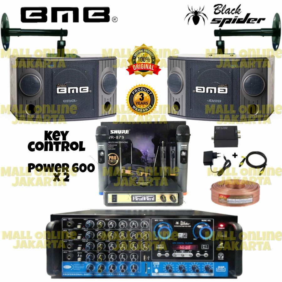 Paket karaoke Bmb 8 inch Key controll 600 watt original mic wireless