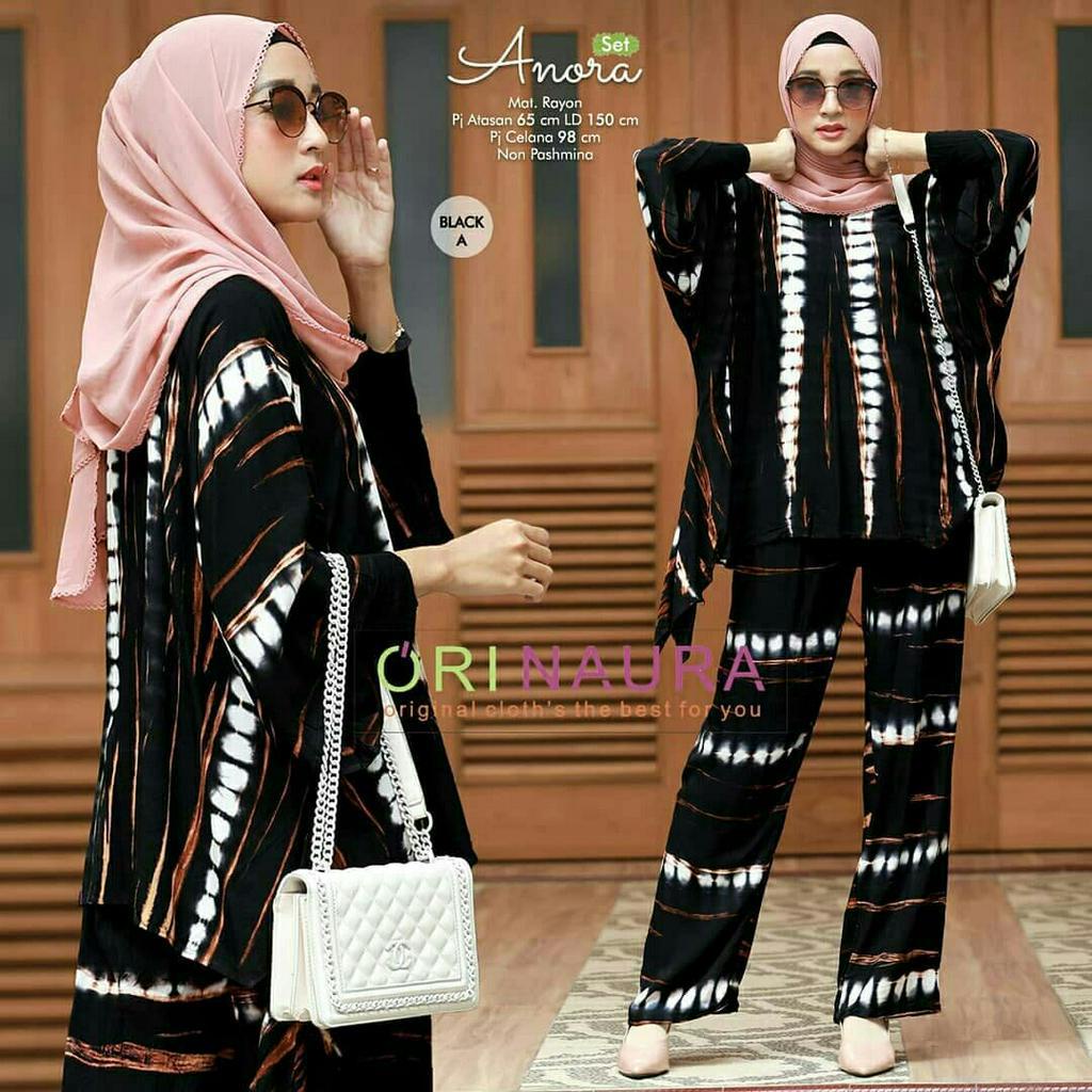 Anora Set - One Set Wanita Jumbo Rayon Premium Setelan Wanita Waka Waka Lengan 7/8 Set Celana Panjang LD 140 cm