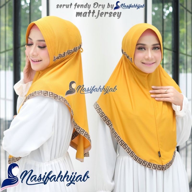 Jilbab instan bergo serut fendi material jersey