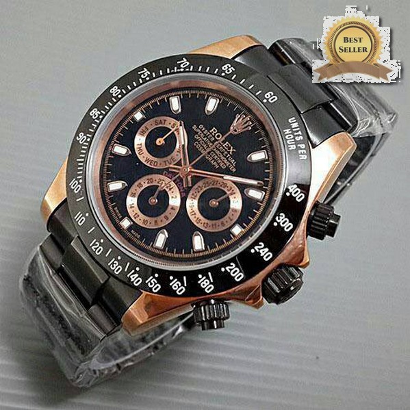 Jam Tangan Pria / Cowo Rolex Daytona Rantai Black Gold