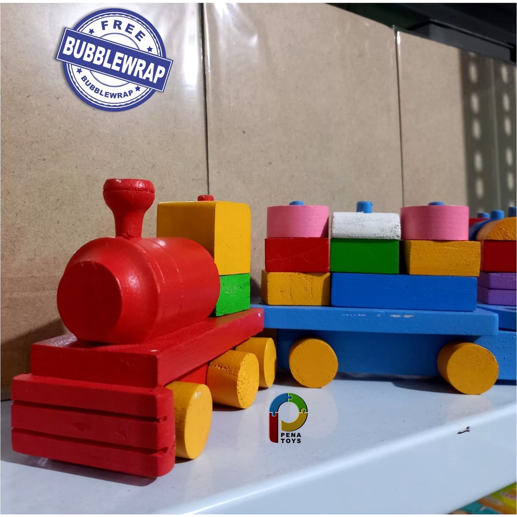 Edutoys woodentoys shape shorter train mainan edukasi kayu anak kereta geometri