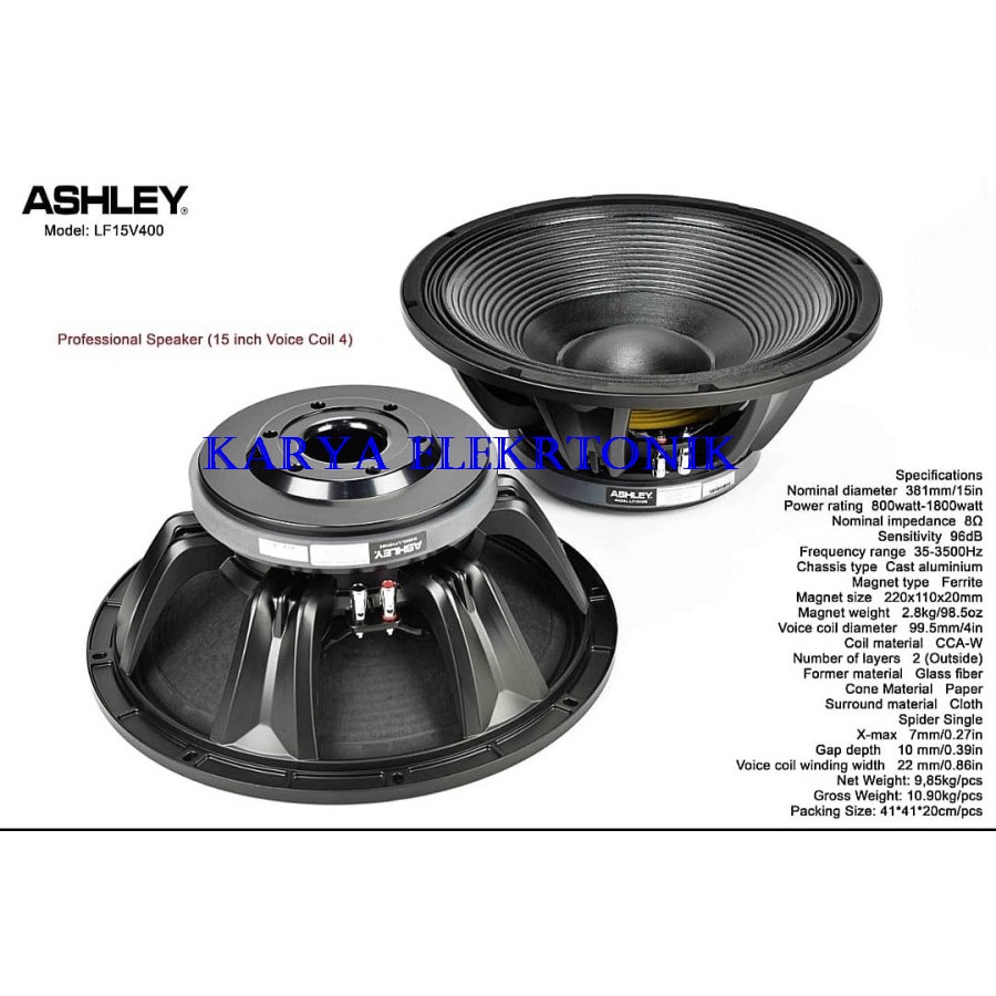 Speaker Ashley 15 Inch  LF15V400 Voice Coil 4 Inch  Profesional speaker ASHLEY  LF 15V400 Original