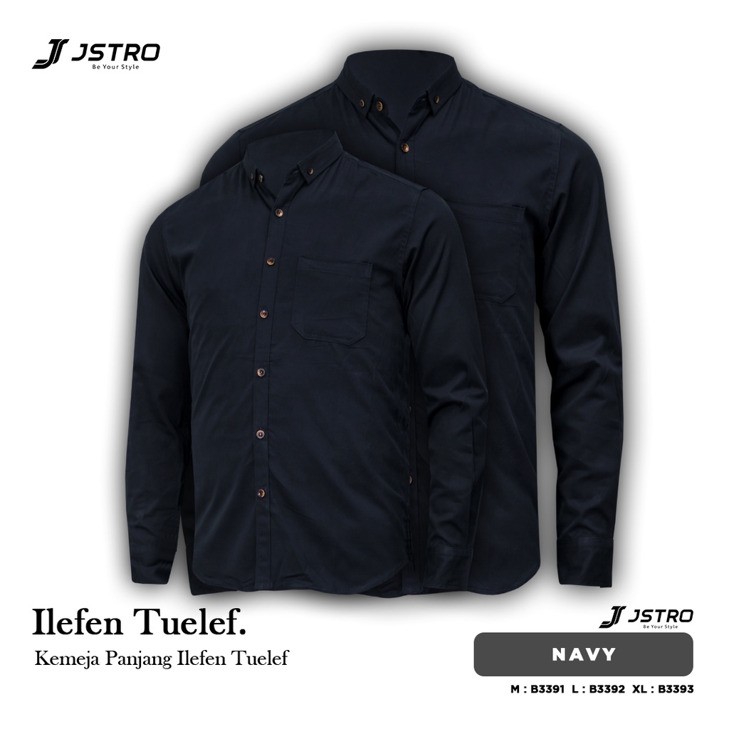 Jstro Kemeja Lengan Panjang Polos Navy
