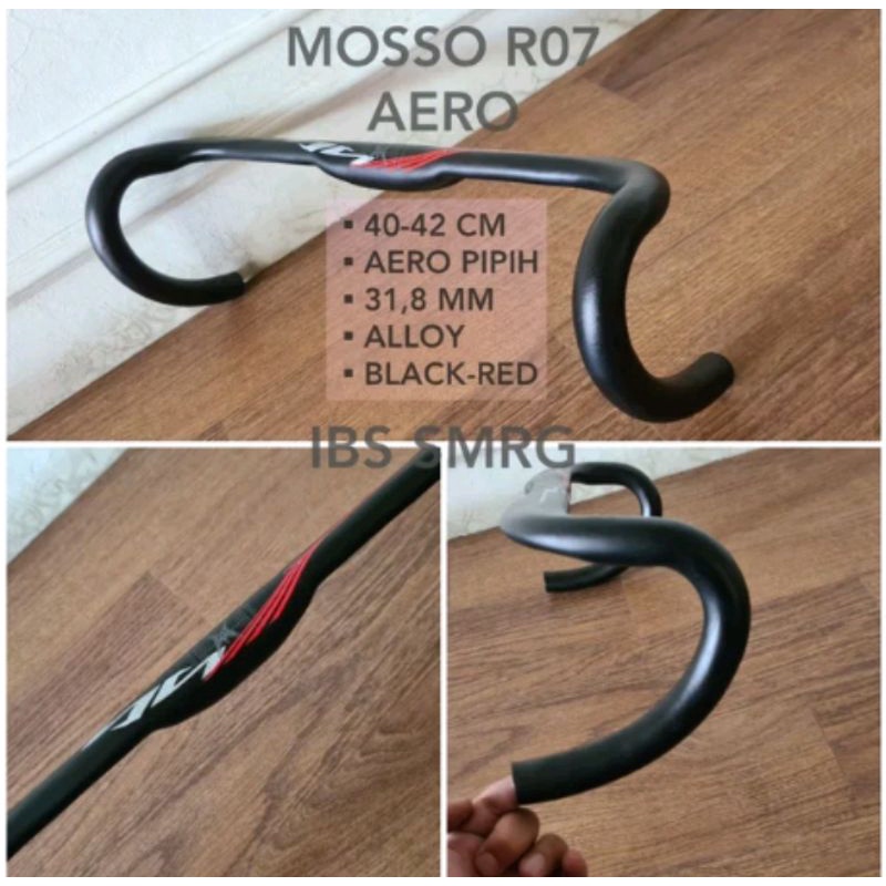 Handlebar Drop Bar MOSSO R07 Aero Pipih Road Bike Alloy Lebar 40-42 CM Black Red Stang Balap Alumunium dropbar roadbike