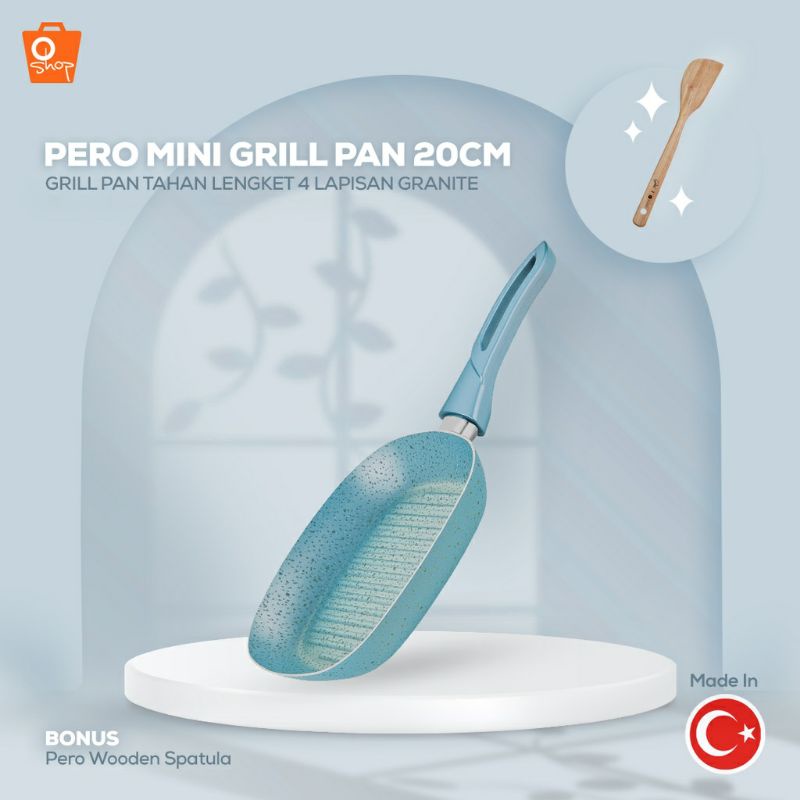 Wajan Panci 4 Lapis Granit Bonus Wooden Spatula | Pero Mini Grill Pan 20cm