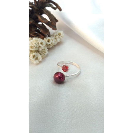 Cincin perak asli batu permata 1 mutiara air tawar