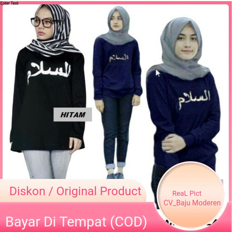 Kaos Wanita Tulisan Arab Assalam Lengan Panjang
