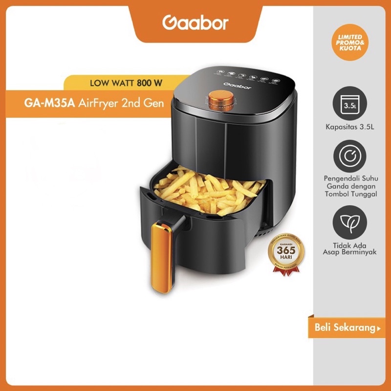 Gaabor Air Fryer Low Watt 3.5L Mesin Penggorengan Tanpa Minyak Anti Lengket / GA-M35A