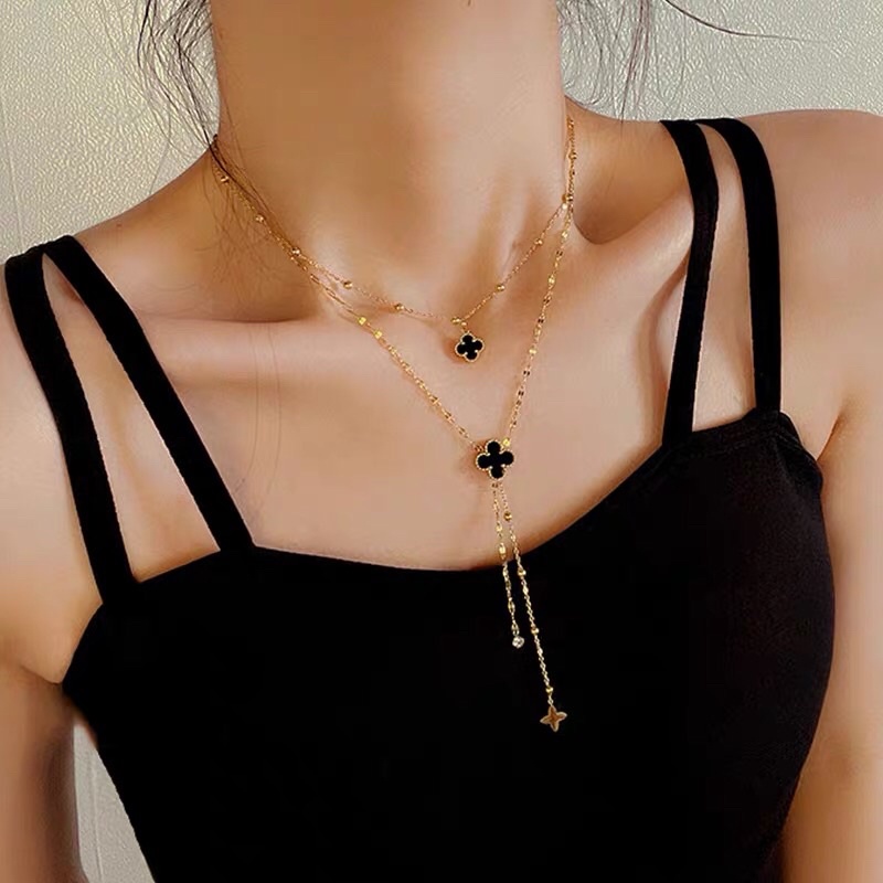 Kalung Titanium Layer Bisa Bolak Balik Warna Hitam Putih Korea Fashion Style K442